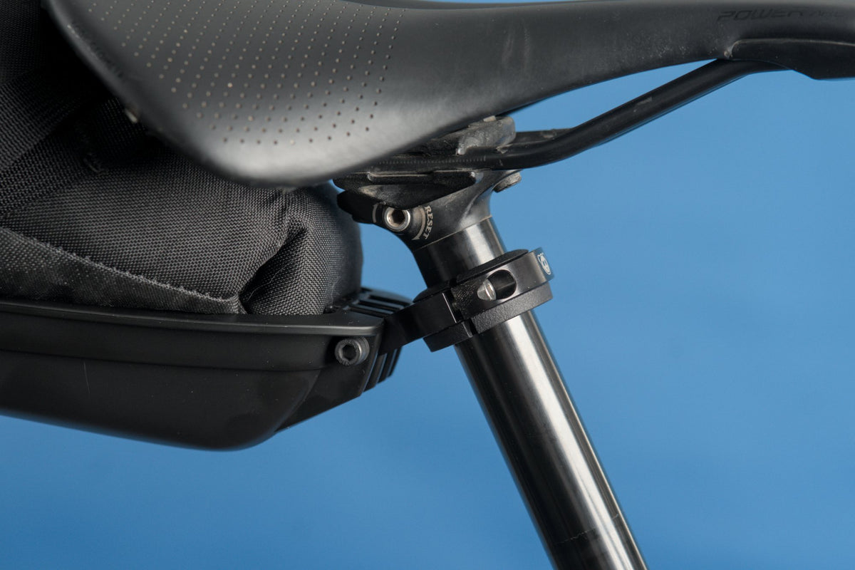 Close-up of Ripsey Bicycle Seat Bag Dropper Post Stanchion Clamp